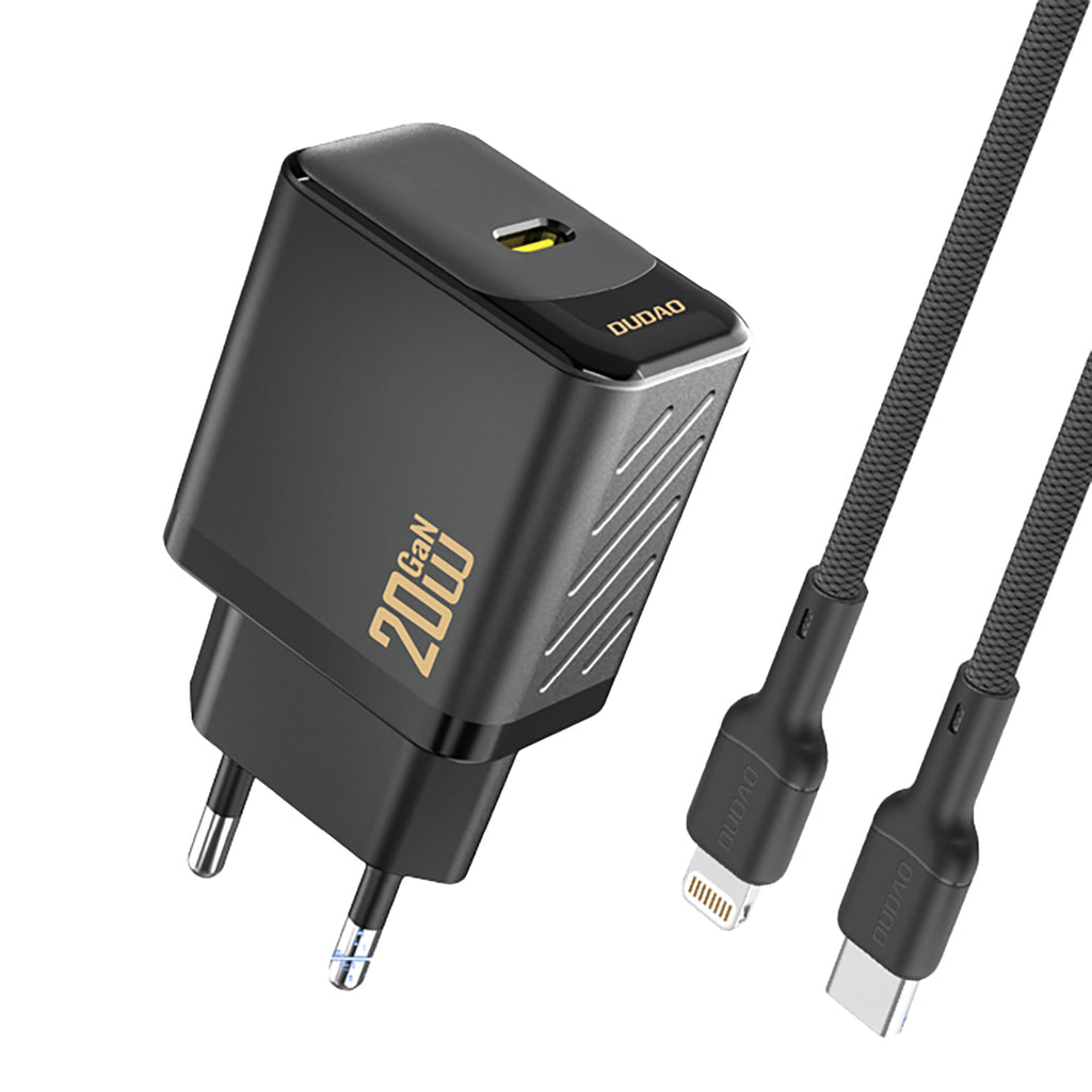 Dudao sieninis įkroviklis A26LEU PD 20W GaN USB-C su USB-C į Lightning laidu - juodas