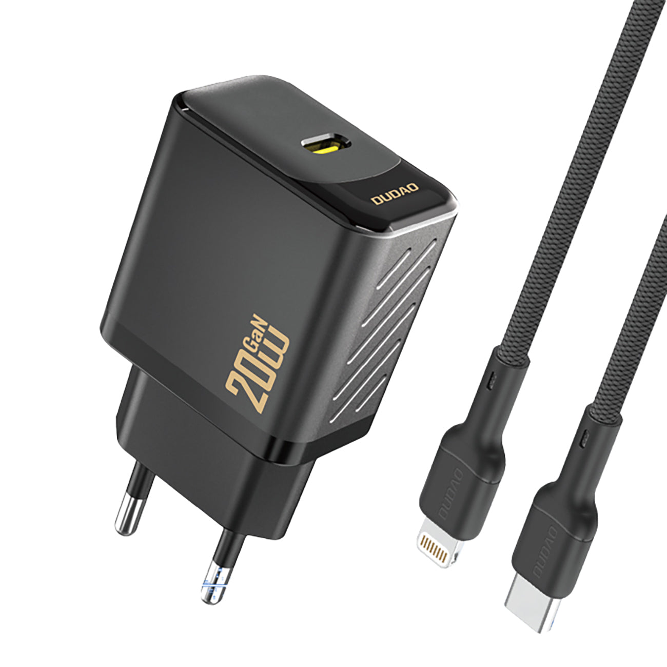 Dudao sieninis įkroviklis A26LEU PD 20W GaN USB-C su USB-C į Lightning laidu - juodas