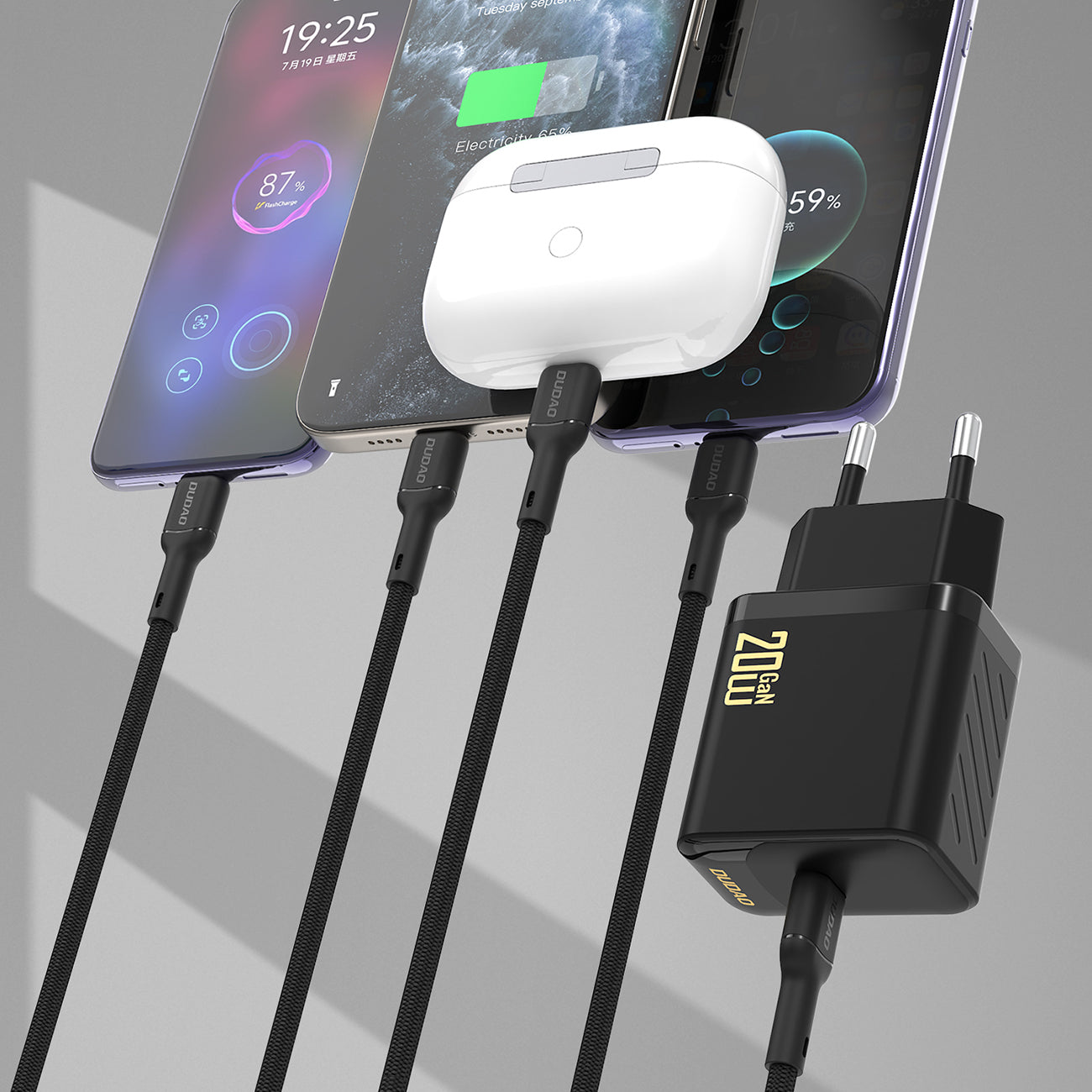 Dudao sieninis įkroviklis A26LEU PD 20W GaN USB-C su USB-C į Lightning laidu - juodas