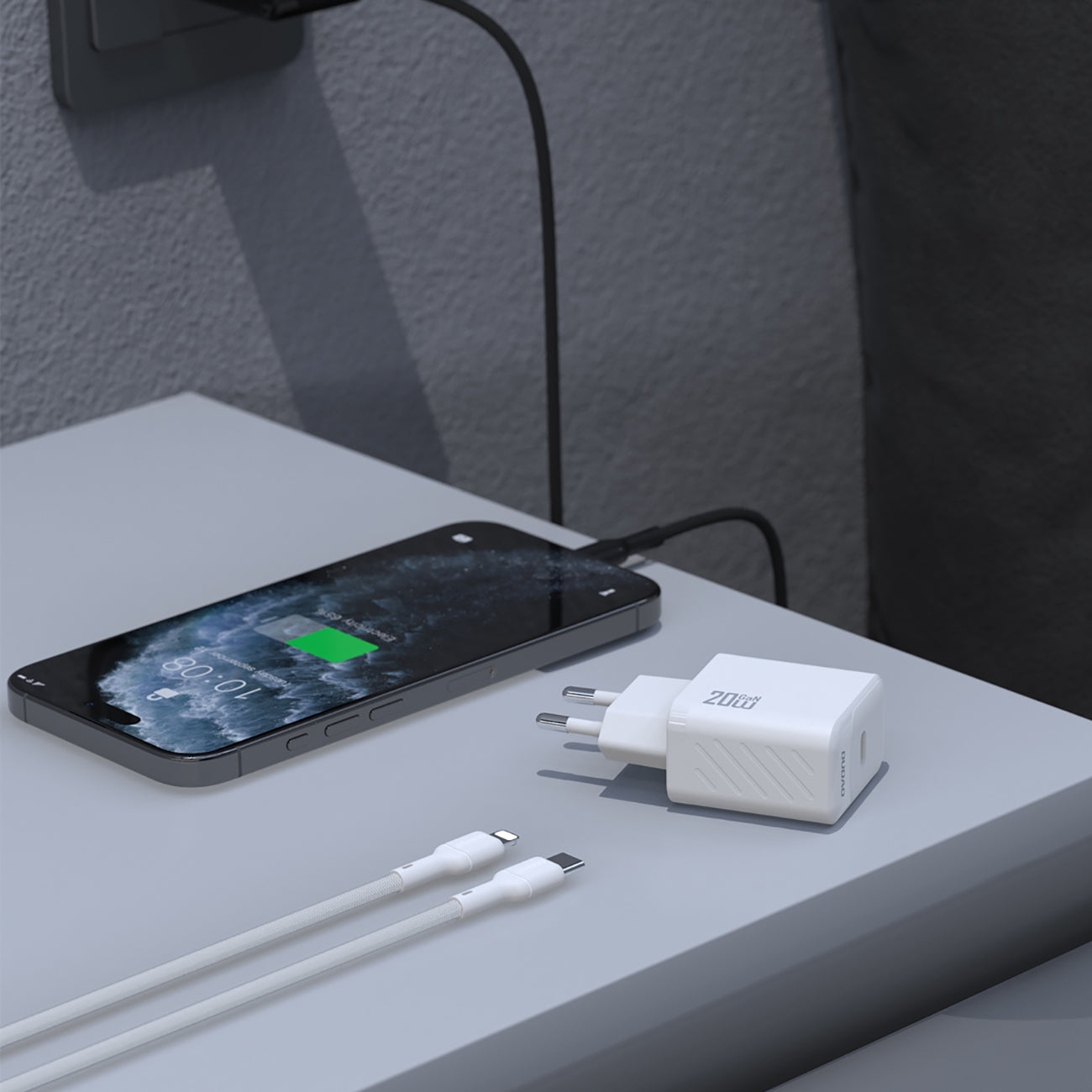 Dudao sieninis įkroviklis A26LEU PD 20W GaN USB-C su USB-C į Lightning laidu - juodas
