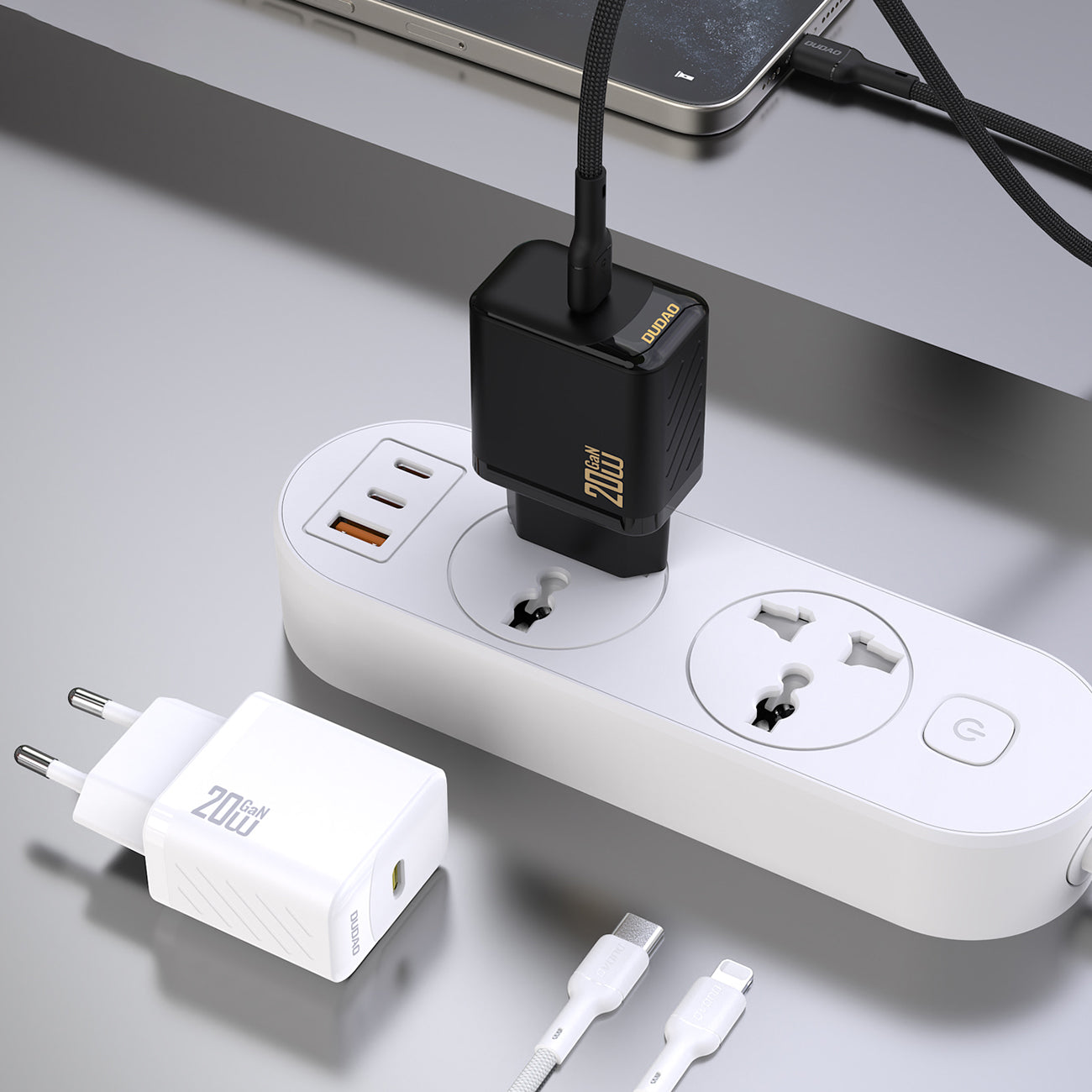 Dudao sieninis įkroviklis A26LEU PD 20W GaN USB-C su USB-C į Lightning laidu - juodas