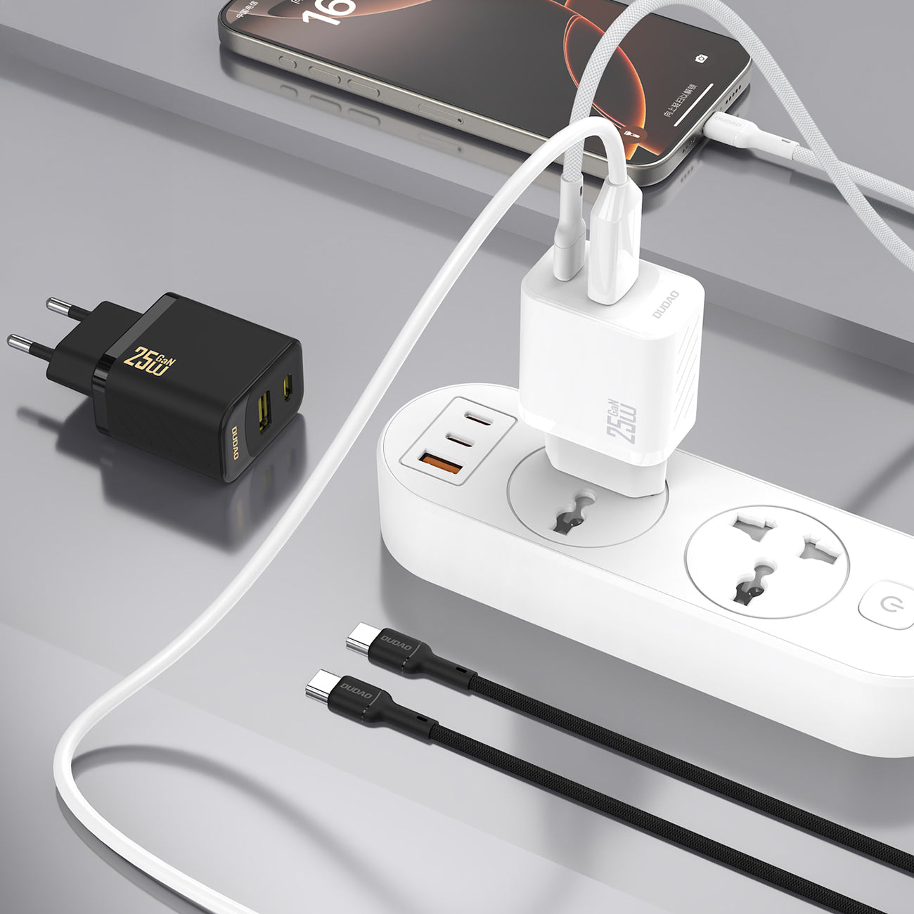 Dudao sieninis įkroviklis A26TCEU PD QC 25W GaN USB-A USB-C su USB-C laidu - juodas