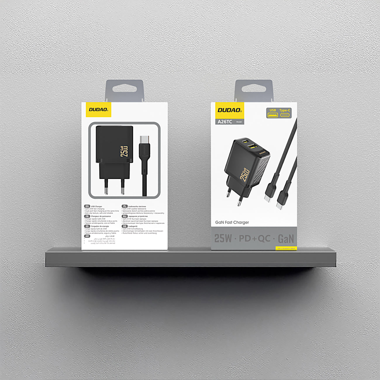 Dudao sieninis įkroviklis A26TCEU PD QC 25W GaN USB-A USB-C su USB-C laidu - juodas