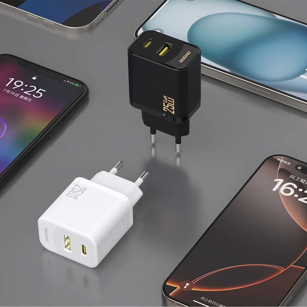 Dudao sieninis įkroviklis A26TCEU PD QC 25W GaN USB-A USB-C su USB-C laidu - baltas