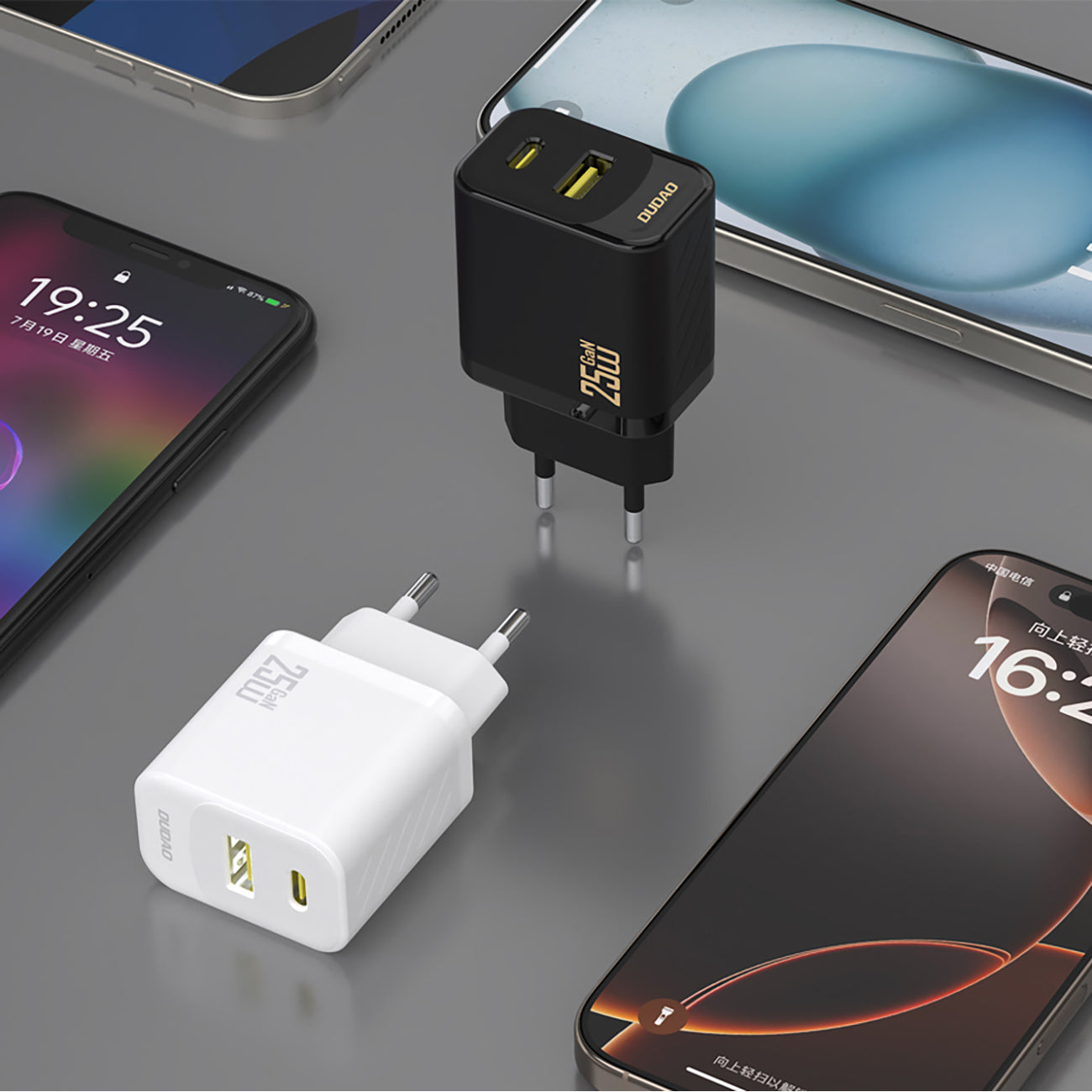Dudao sieninis įkroviklis A26TCEU PD QC 25W GaN USB-A USB-C su USB-C laidu - baltas
