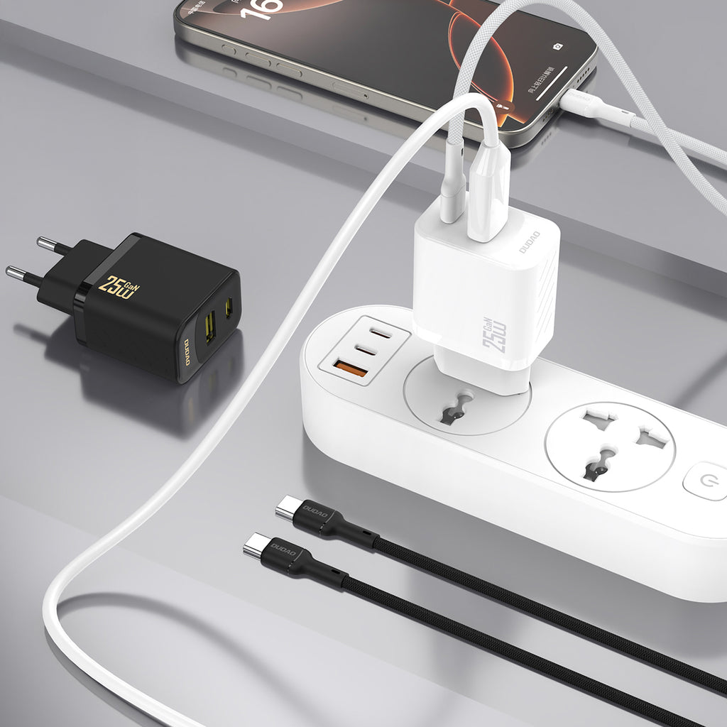 Dudao sieninis įkroviklis A26TCEU PD QC 25W GaN USB-A USB-C su USB-C laidu - baltas