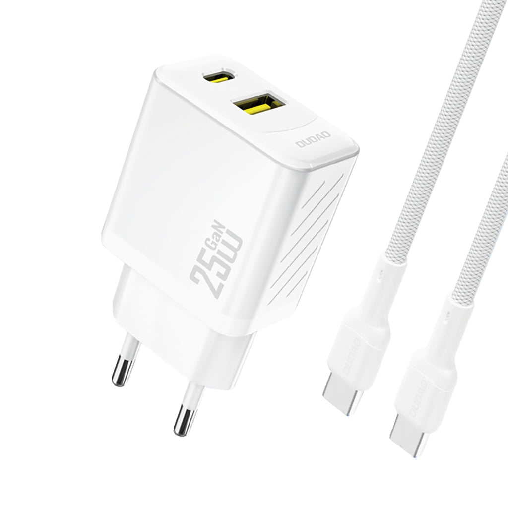 Dudao sieninis įkroviklis A26TCEU PD QC 25W GaN USB-A USB-C su USB-C laidu - baltas