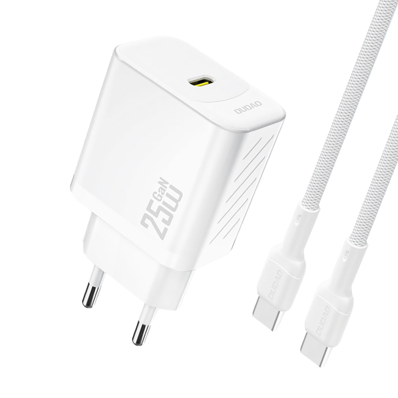 Dudao sieninis įkroviklis A27CEU PD 25W GaN SB-C su USB-C laidu - baltas