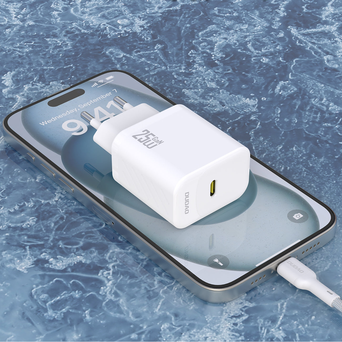 Dudao sieninis įkroviklis A27CEU PD 25W GaN SB-C su USB-C laidu - baltas