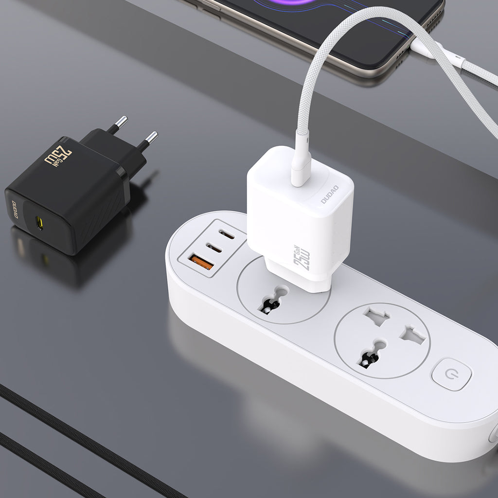 Dudao sieninis įkroviklis A27CEU PD 25W GaN SB-C su USB-C laidu - baltas