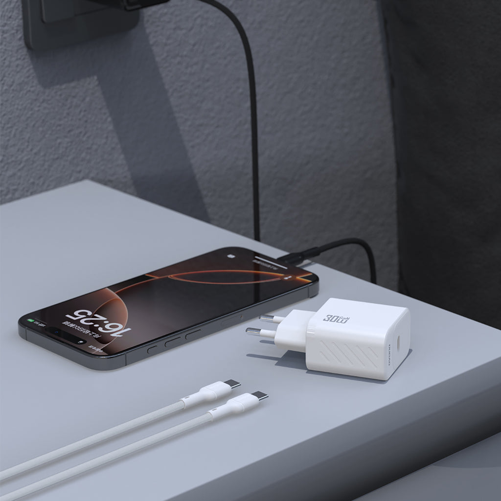 Dudao sieninis įkroviklis A27PCEU PD 30W GaN USB-C su USB-C laidu - baltas