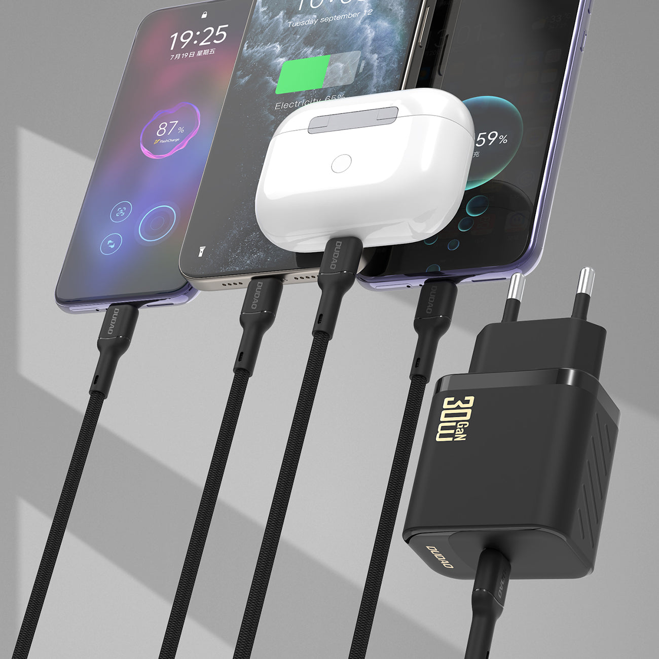 Dudao sieninis įkroviklis A27PCEU PD 30W GaN USB-C su USB-C laidu - baltas