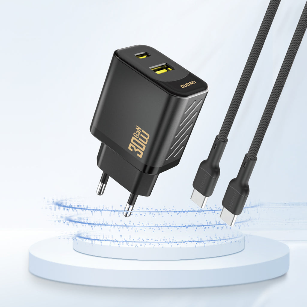Dudao sieninis įkroviklis A27TEU PD 30W GaN USB-A USB-C - juodas
