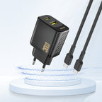 Dudao sieninis įkroviklis A27TEU PD 30W GaN USB-A USB-C - juodas