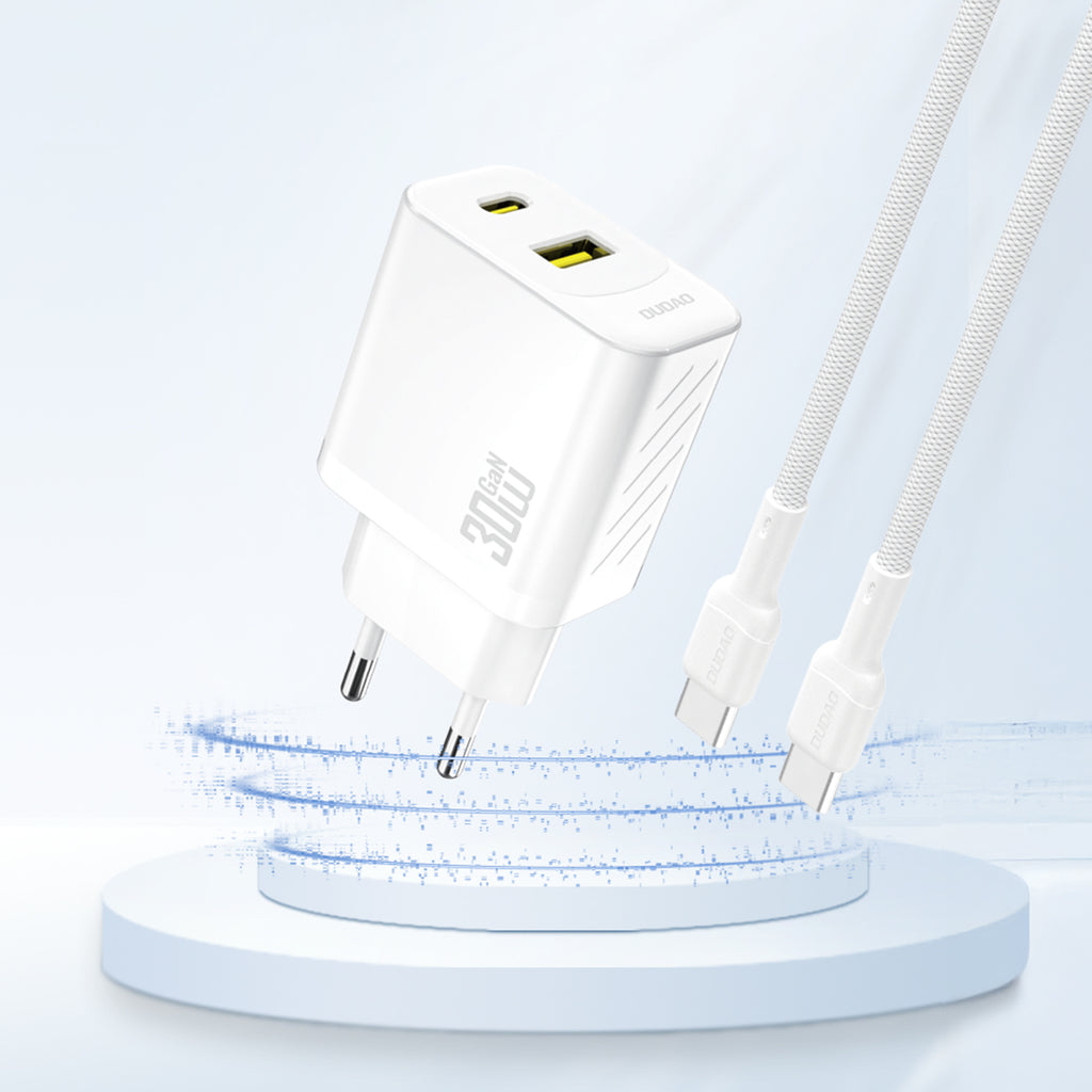 Dudao sieninis įkroviklis A27TEU PD 30W GaN USB-A USB-C - baltas