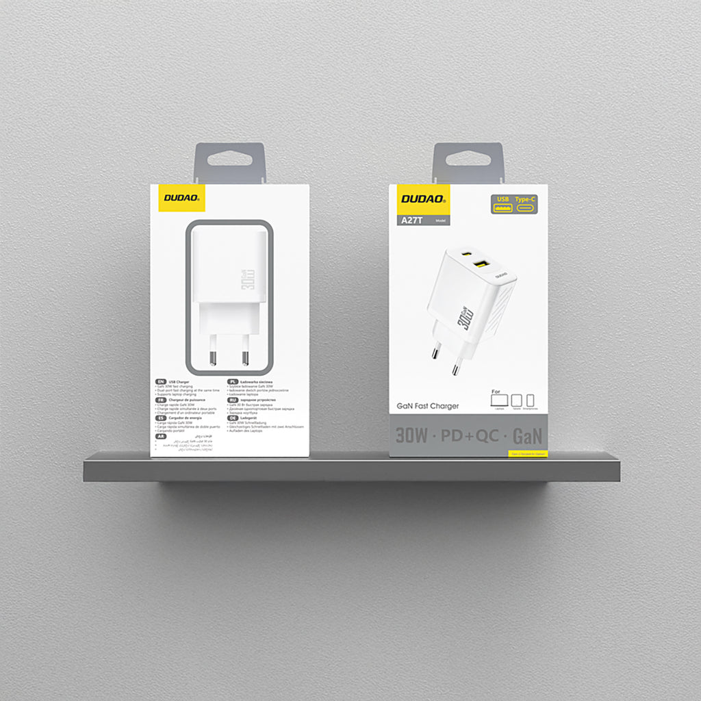Dudao sieninis įkroviklis A27TEU PD 30W GaN USB-A USB-C - baltas