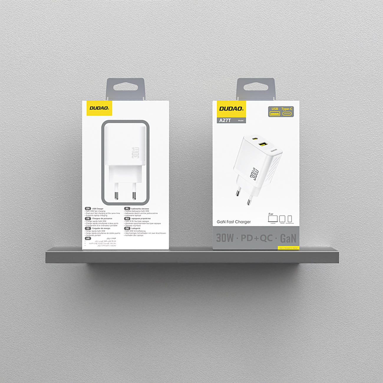 Dudao sieninis įkroviklis A27TEU PD 30W GaN USB-A USB-C - baltas