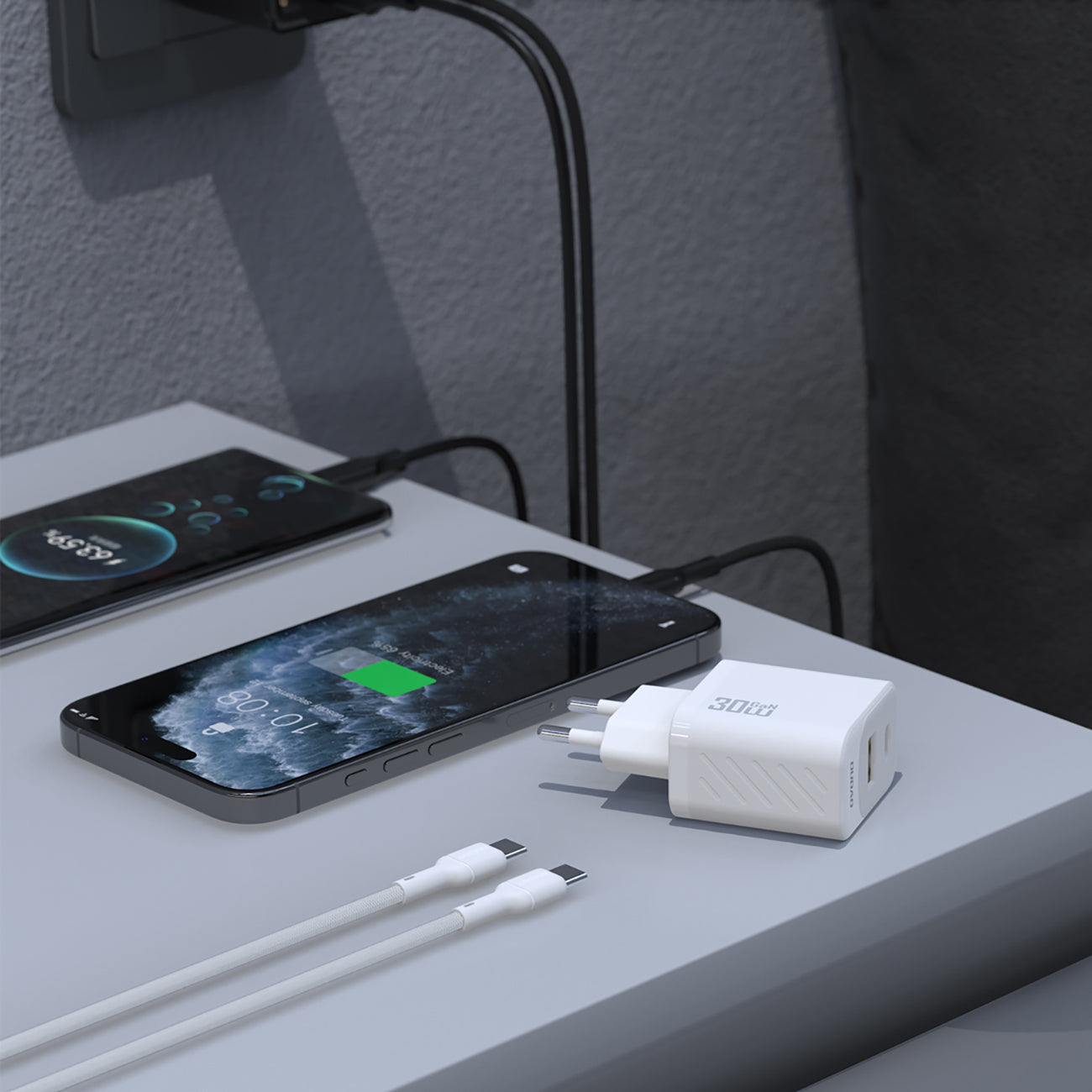 Dudao sieninis įkroviklis A27TCEU PD 30W GaN USB-A USB-C su USB-C laidu - juodas