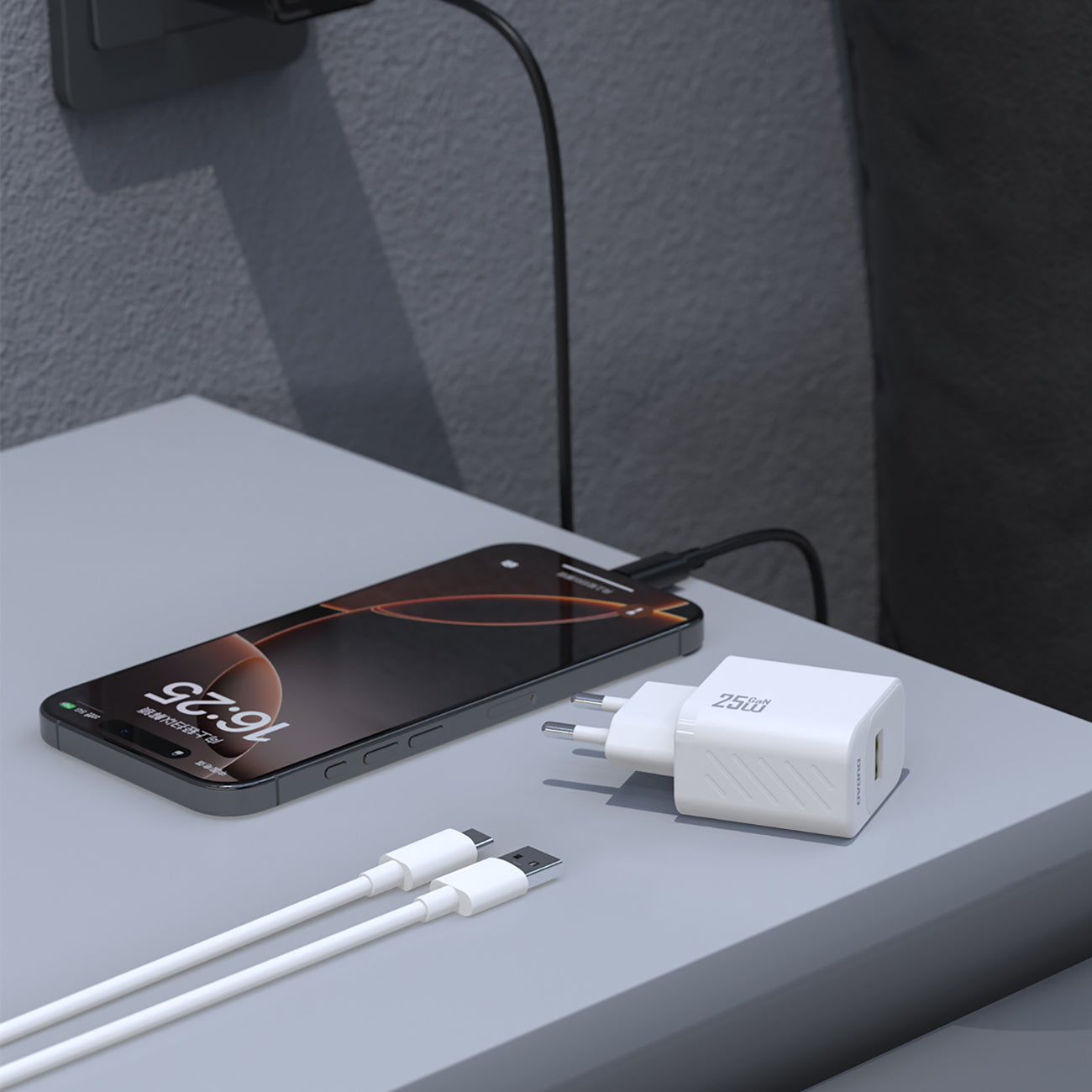 Dudao sieninis įkroviklis A27STEU 25W GaN USB-A su USB-A - USB-C laidu - juodas