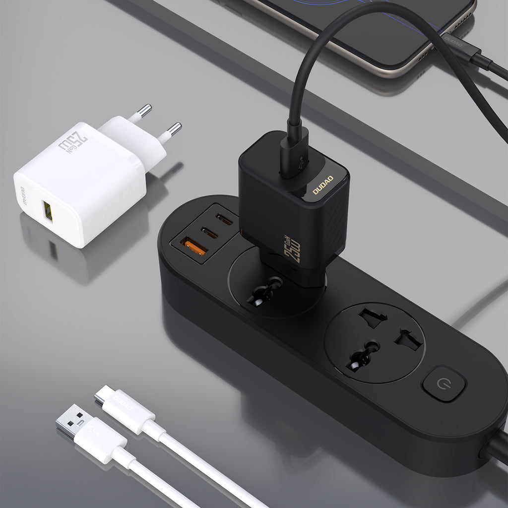 Dudao sieninis įkroviklis A27STEU 25W GaN USB-A su USB-A - USB-C laidu - juodas