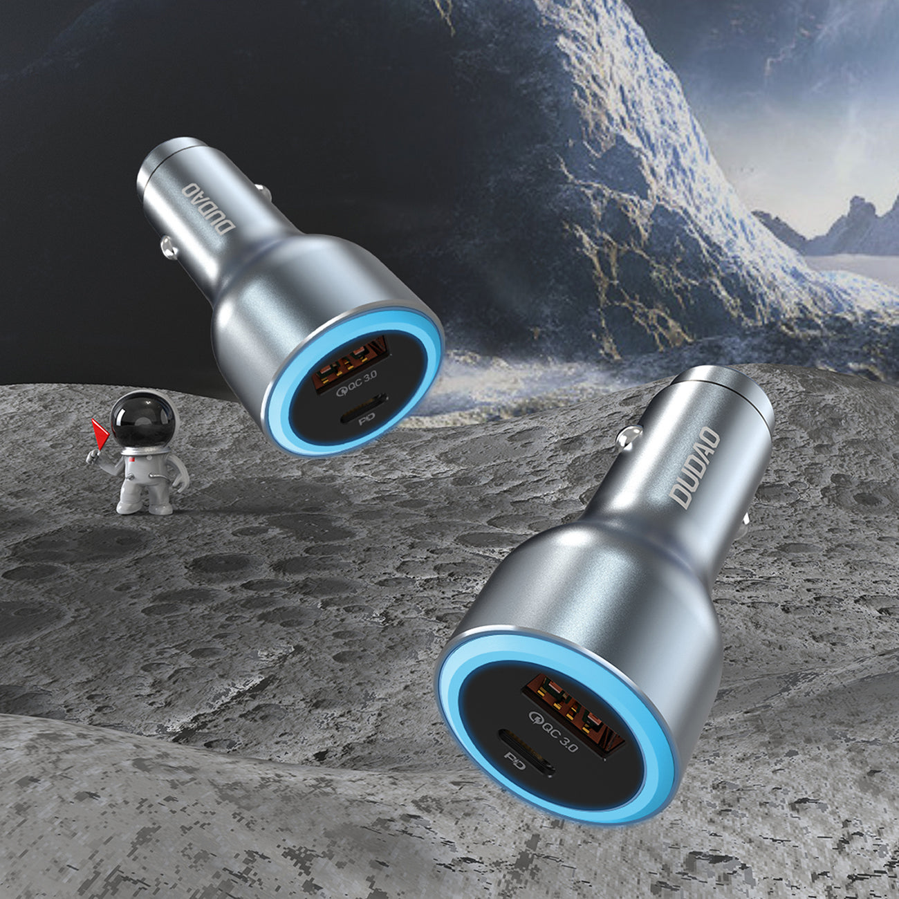 Dudao automobilių įkroviklis R4Ultra 120W Power Delivery Quick Charge LED USB-A USB-C, pilkas