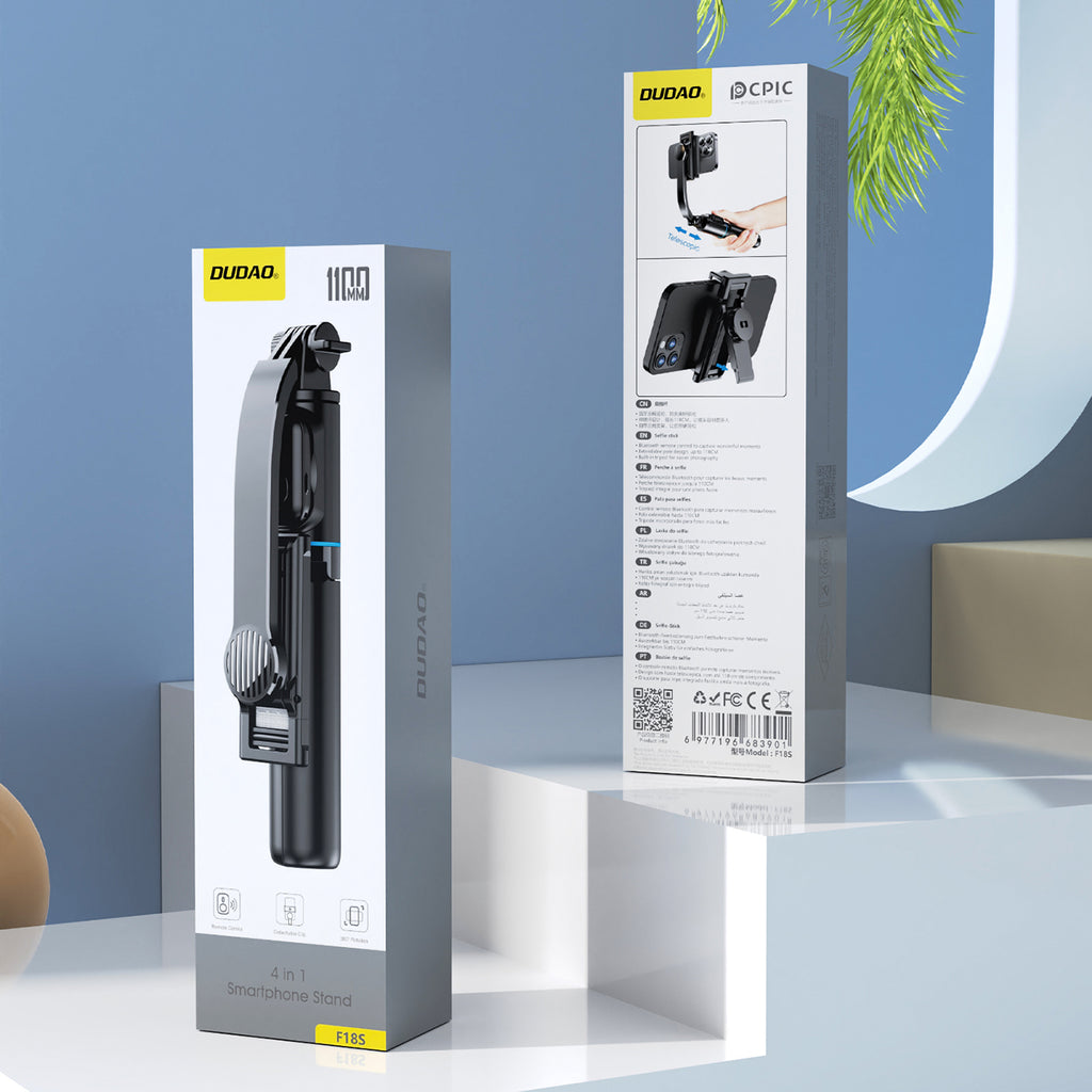 Selfie lazdelė Dudao F18S 4-in-1 sulankstomas trikojis su nuotolinio valdymo pulteliu – juoda -- Selfie Sticks & Tripods