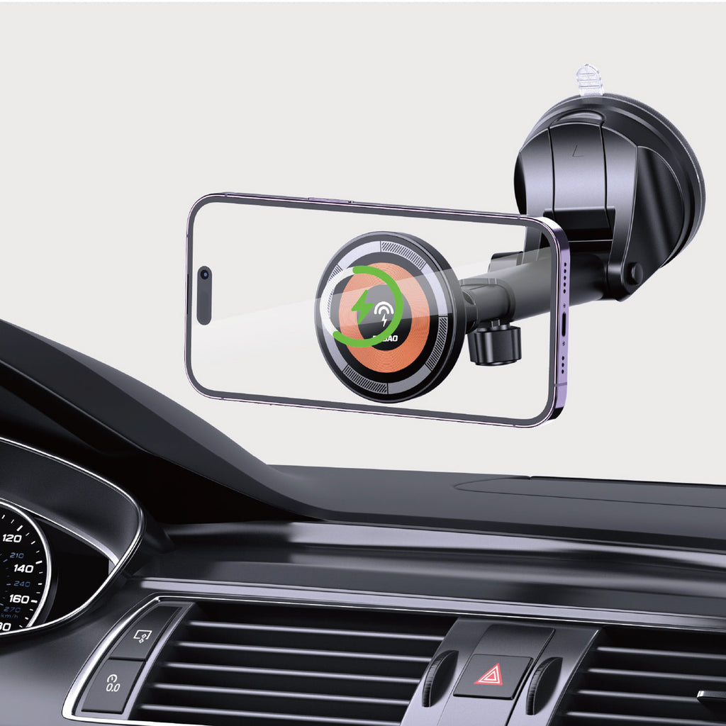 Automobilinis laikiklis Dudao F12MAX+ su 15W belaidžiu įkrovikliu, suderinamas su Magsafe - juodas