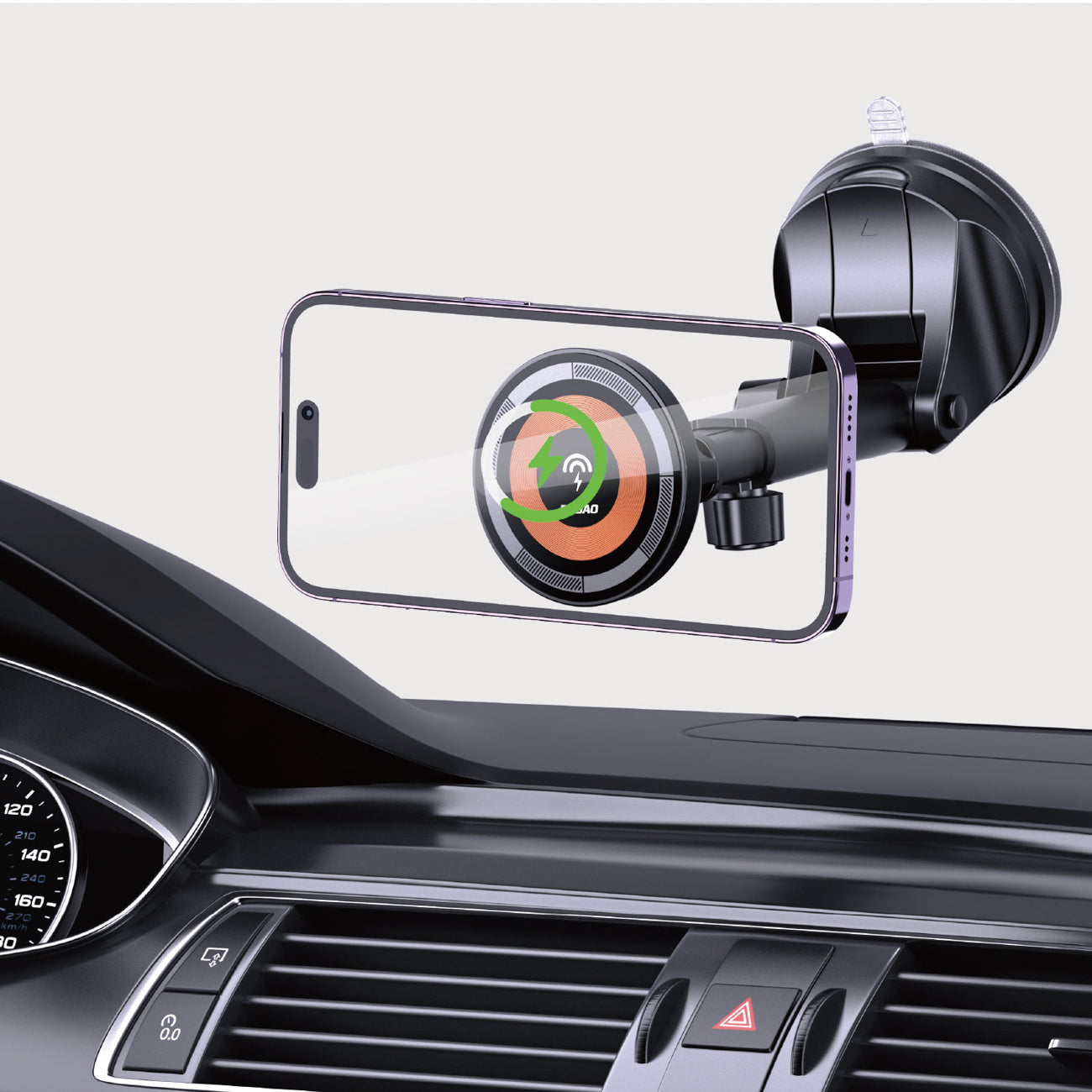 Automobilinis laikiklis Dudao F12MAX+ su 15W belaidžiu įkrovikliu, suderinamas su Magsafe - juodas