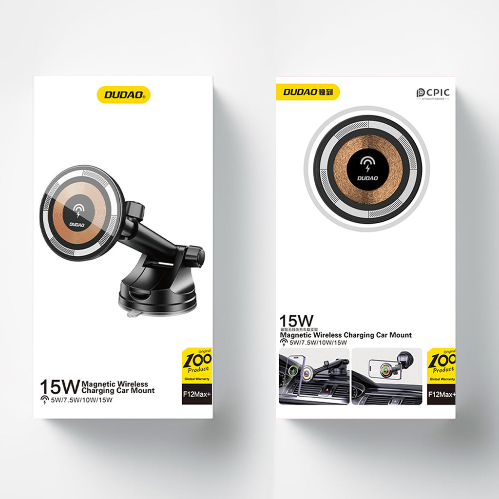 Automobilinis laikiklis Dudao F12MAX+ su 15W belaidžiu įkrovikliu, suderinamas su Magsafe - juodas