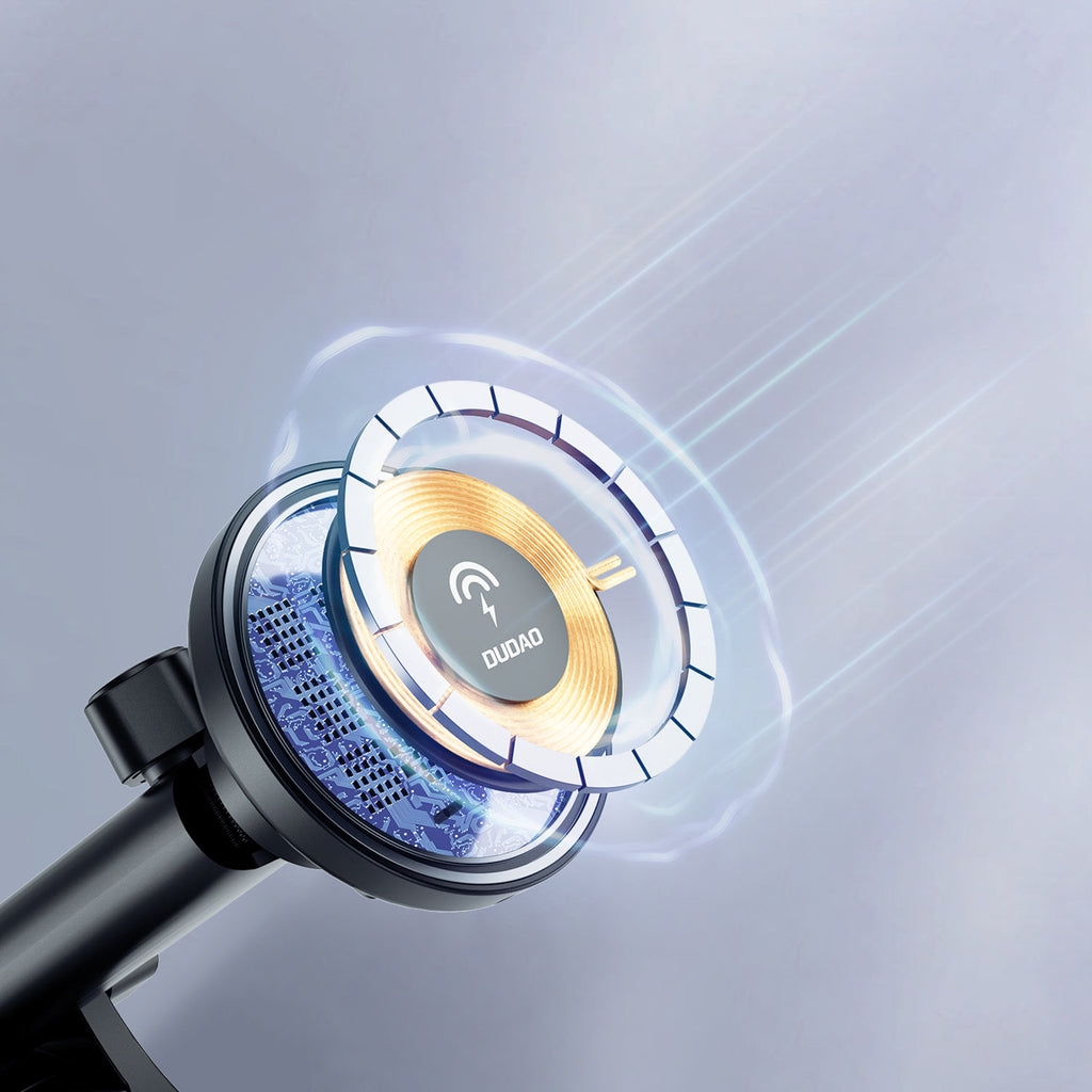 Automobilinis laikiklis Dudao F12MAX+ su 15W belaidžiu įkrovikliu, suderinamas su Magsafe - juodas