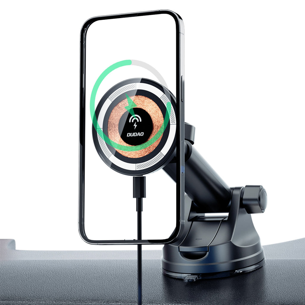 Automobilinis laikiklis Dudao F12MAX+ su 15W belaidžiu įkrovikliu, suderinamas su Magsafe - juodas