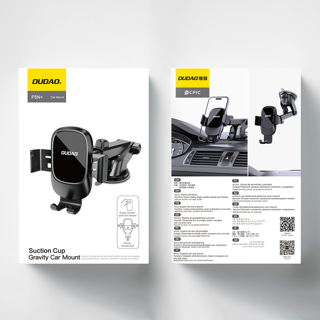 Dudao F5N+ gravitacinis automobilinis laikiklis su siurbtuku priekiniam stiklui arba prietaisų skydeliui, juodas