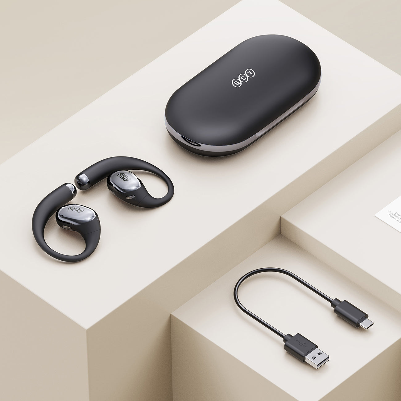 OWS QCY Crossky R70 LDAC IPX5 ausinės su ausų kabliukais – juodos