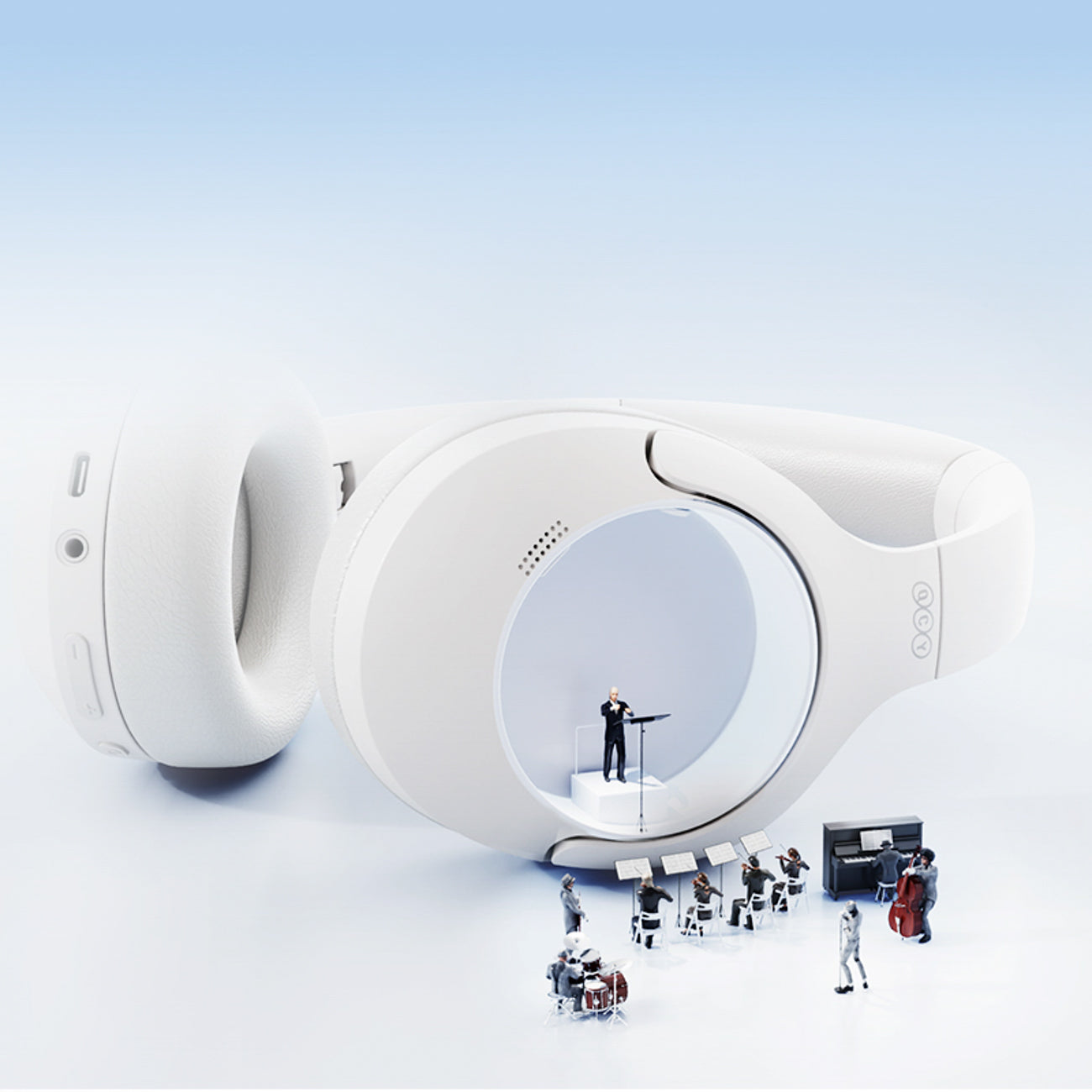 QCY H3 Lite apgaubiančios ausinės su ANC ir Bluetooth 5.3 - Baltos -- Headphones