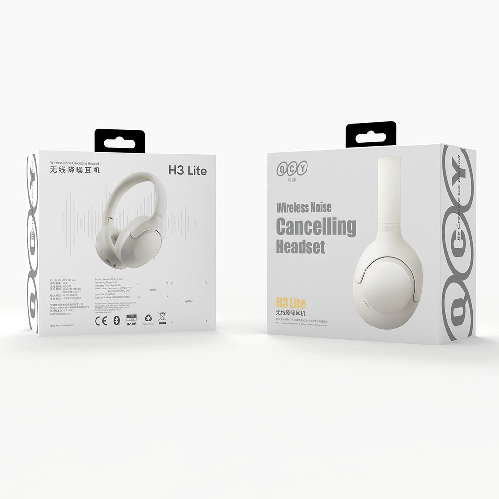 QCY H3 Lite apgaubiančios ausinės su ANC ir Bluetooth 5.3 - Baltos -- Headphones
