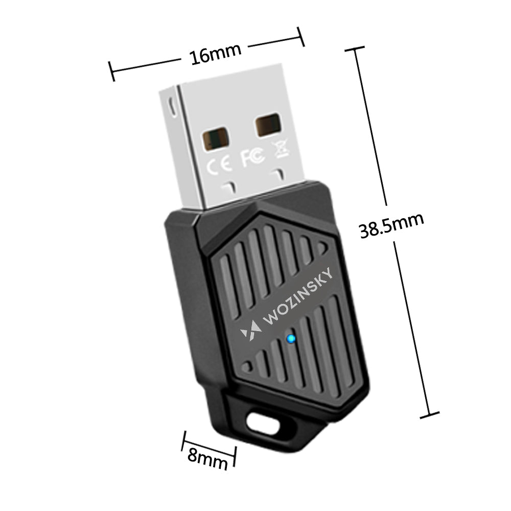 Wozinsky WAX-900 Dvigubos juostos USB Wi-Fi 6 adapteris su Bluetooth 5.4 - Juodas -- Network Adapters