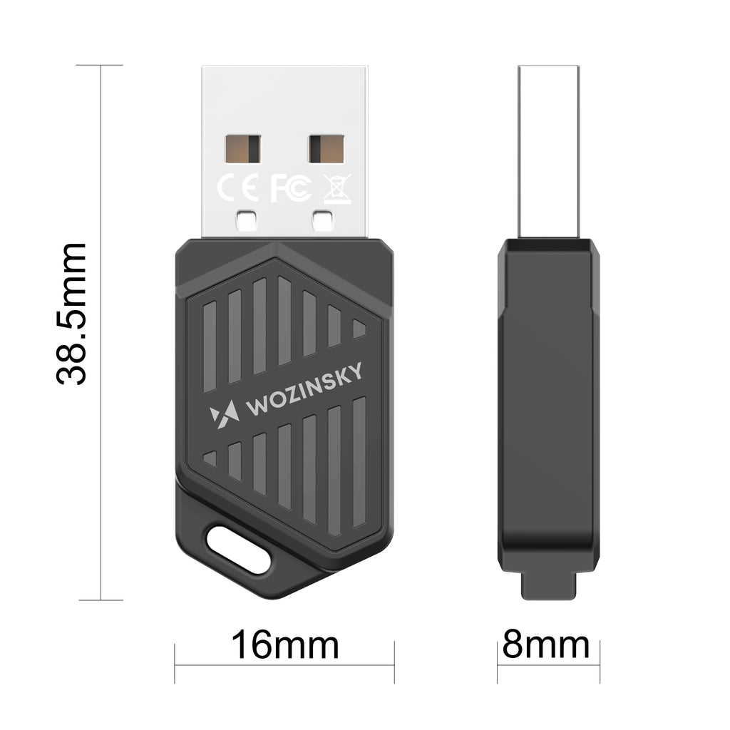 Wozinsky WAX-900 Dvigubos juostos USB Wi-Fi 6 adapteris su Bluetooth 5.4 - Juodas -- Network Adapters
