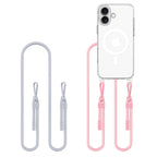 „Tech-Protect Flexair Chain MagSafe“ dėklas, skirtas „iPhone 16“ – skaidrus + 2 dirželiai (rožinė ir pilka) -- iPhone 16