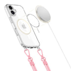 „Tech-Protect Flexair Chain MagSafe“ dėklas, skirtas „iPhone 16“ – skaidrus + 2 dirželiai (rožinė ir pilka) -- iPhone 16