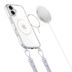 „Tech-Protect Flexair Chain MagSafe“ dėklas, skirtas „iPhone 16“ – skaidrus + 2 dirželiai (rožinė ir pilka) -- iPhone 16