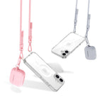 „Tech-Protect Flexair Chain MagSafe“ dėklas, skirtas „iPhone 16“ – skaidrus + 2 dirželiai (rožinė ir pilka) -- iPhone 16