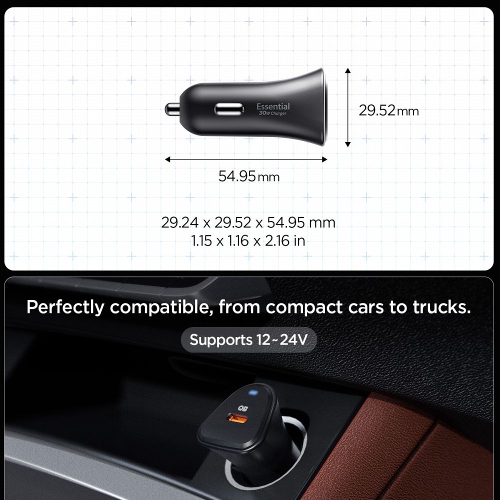 Spigen automobilinis įkroviklis Essential EV301 30W - juodas