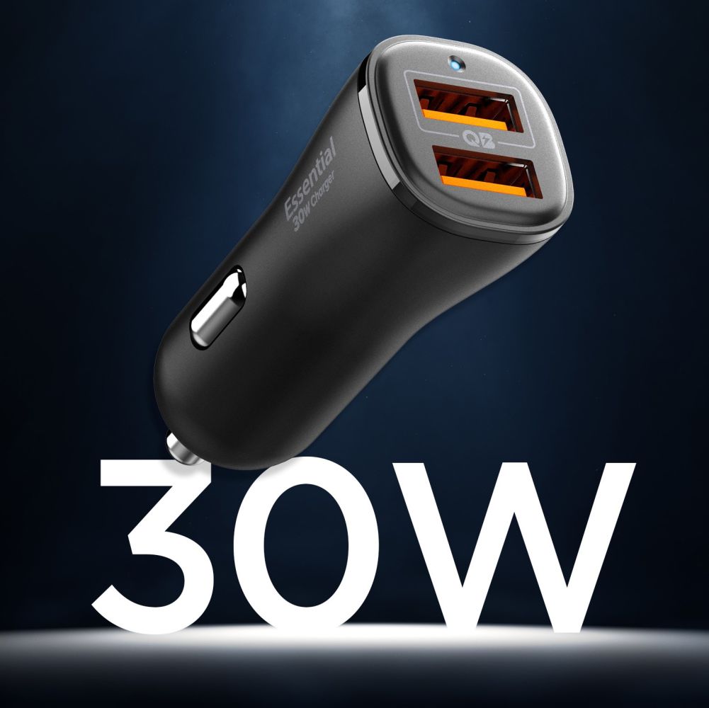 Spigen automobilinis įkroviklis Essential EV302 30W 2 jungčių USB-A - juodas