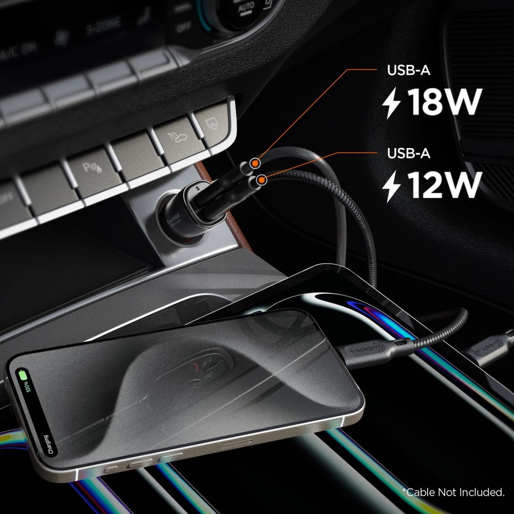 Spigen automobilinis įkroviklis Essential EV302 30W 2 jungčių USB-A - juodas