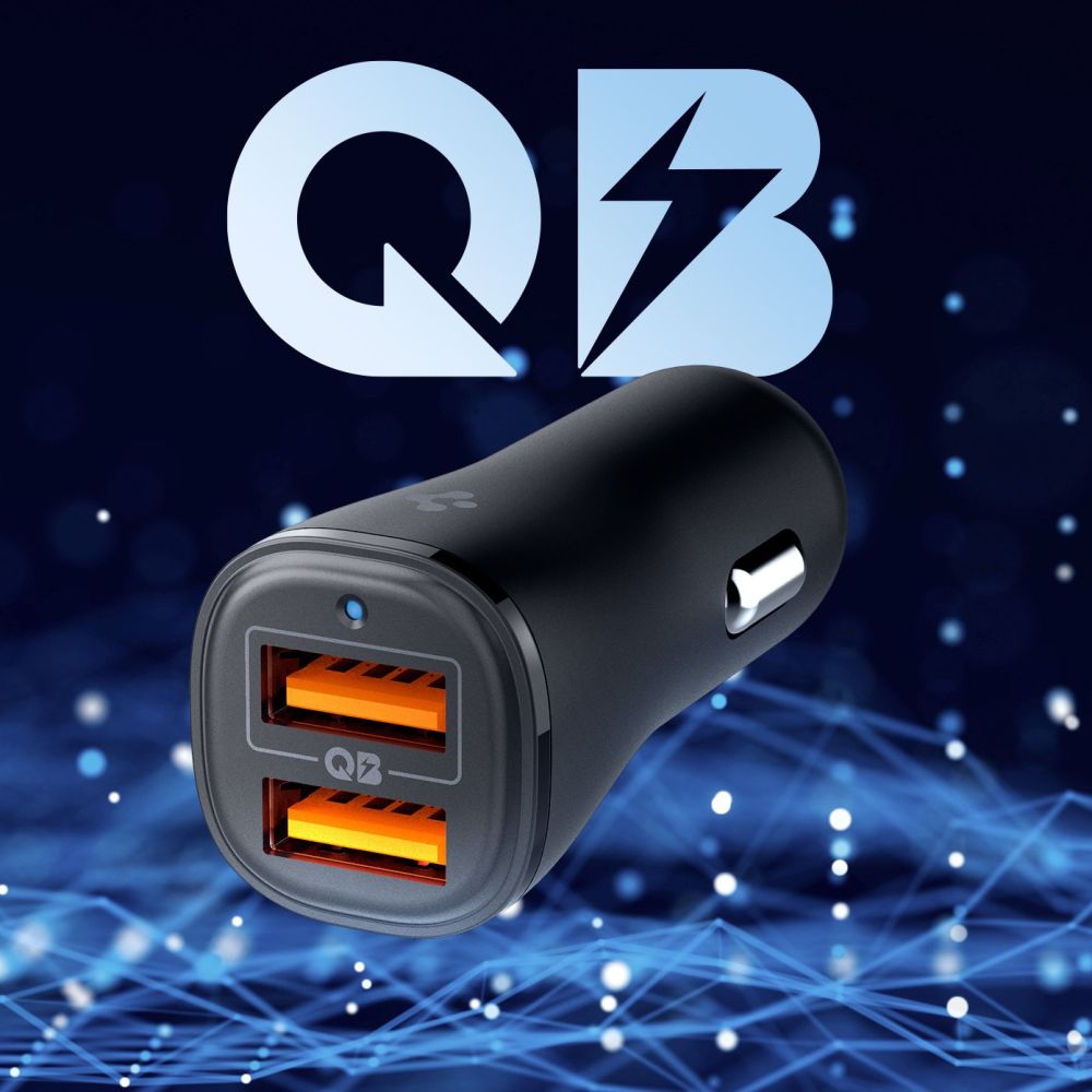Spigen automobilinis įkroviklis Essential EV302 30W 2 jungčių USB-A - juodas