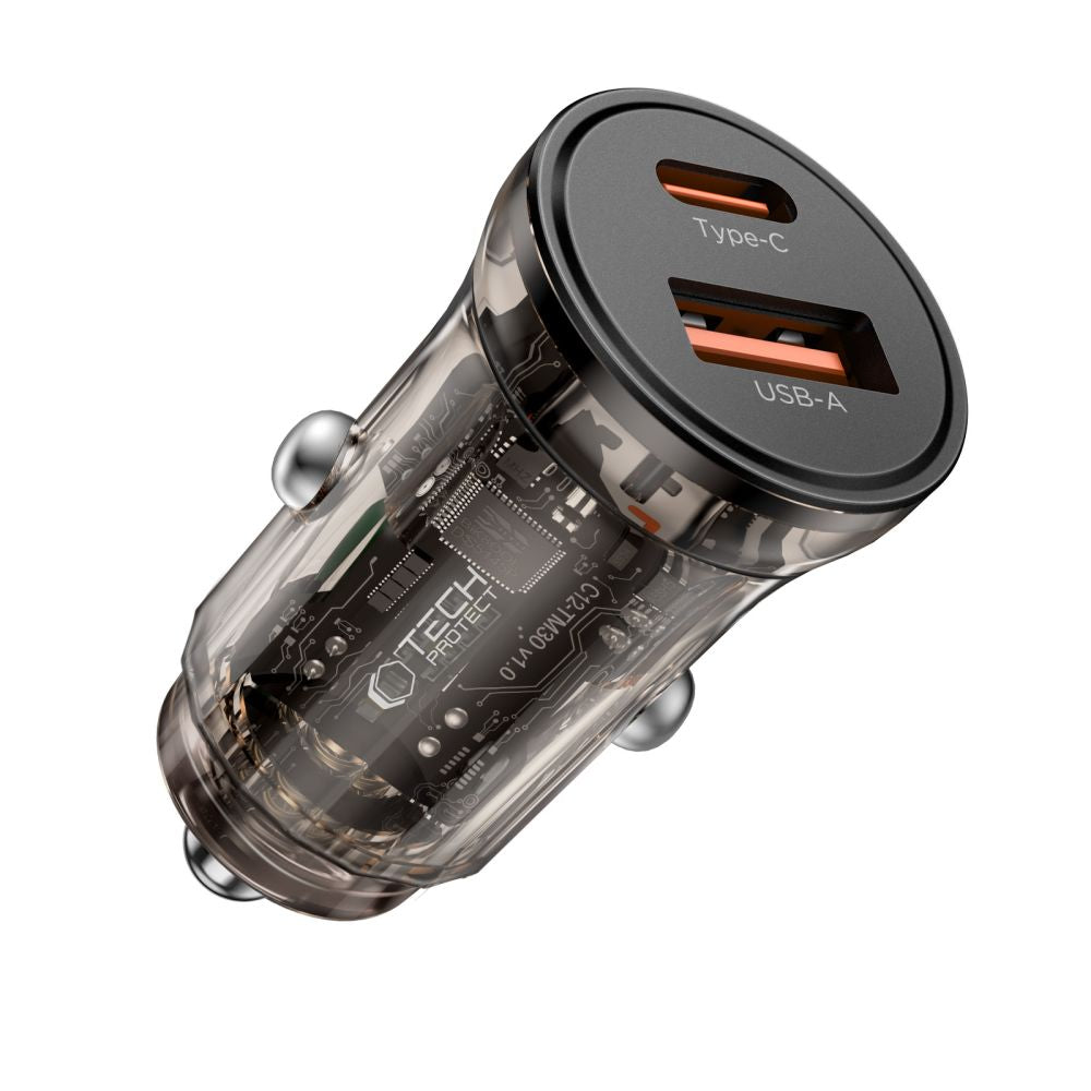 Tech-Protect automobilinis įkroviklis CC01 30W 2 jungčių USB-A / USB-C - juodas -- Cell phone chargers