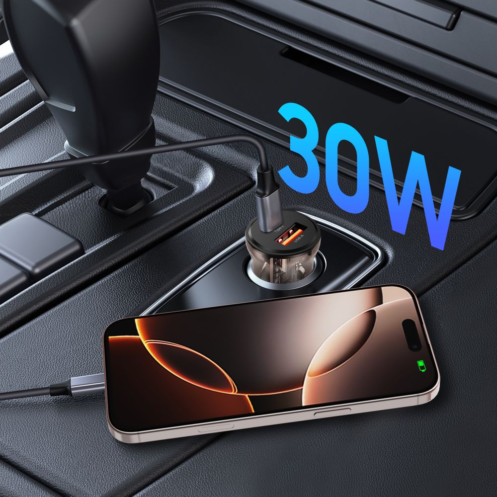 Tech-Protect automobilinis įkroviklis CC01 30W 2 jungčių USB-A / USB-C - juodas -- Cell phone chargers