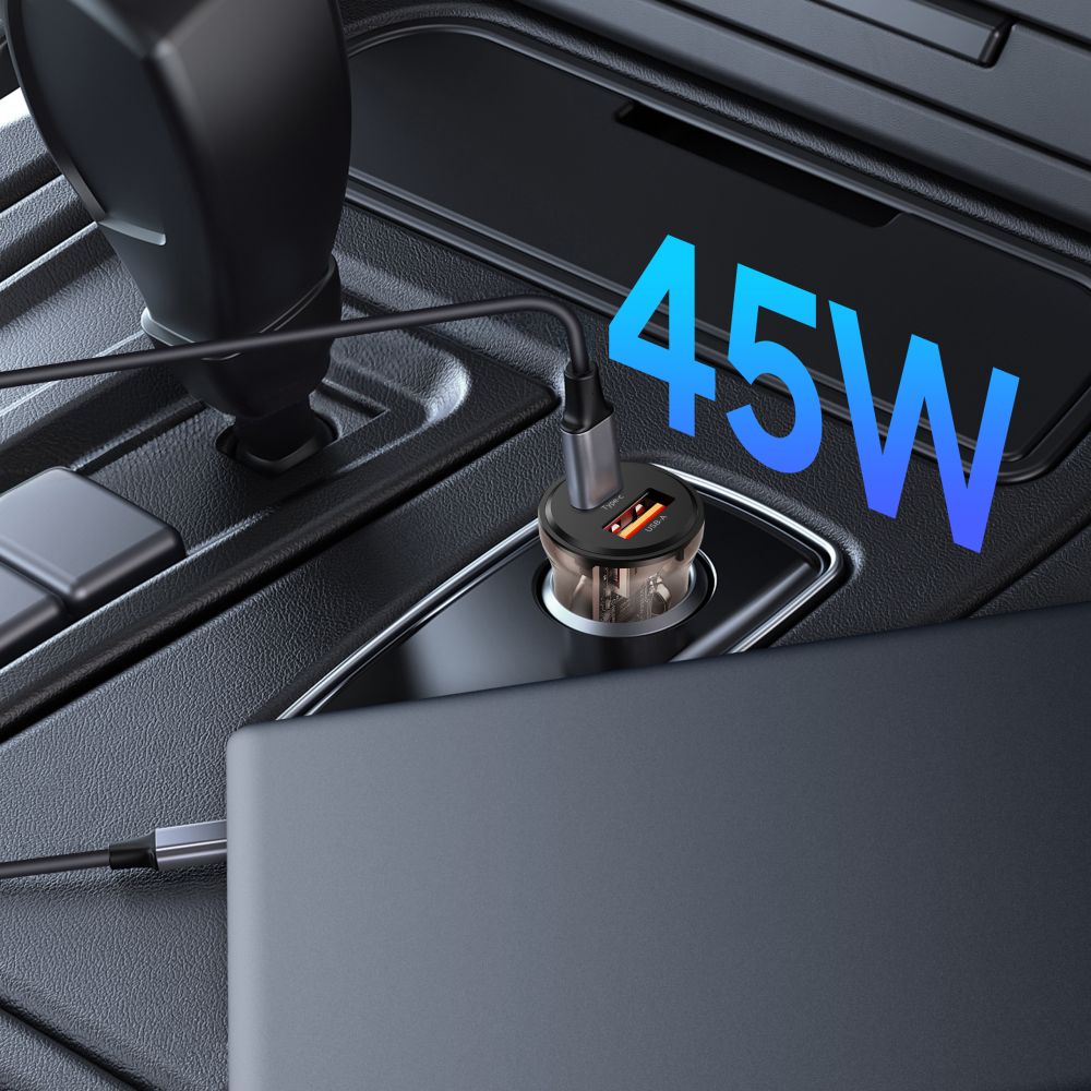 Tech-Protect automobilinis įkroviklis CC01 45W 2 jungčių USB-A / USB-C - juodas -- Cell phone chargers