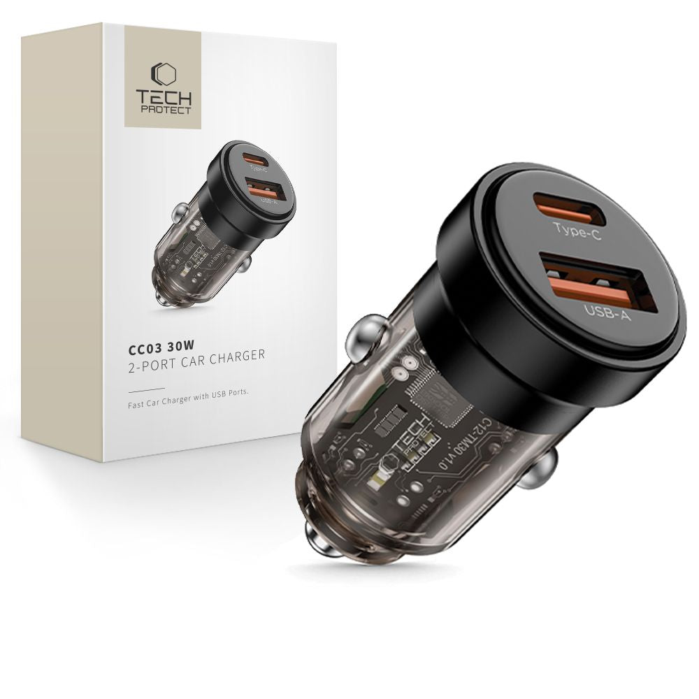 Tech-Protect automobilinis įkroviklis CC03 30W 2 jungčių USB-A / USB-C - juodas -- Cell phone chargers