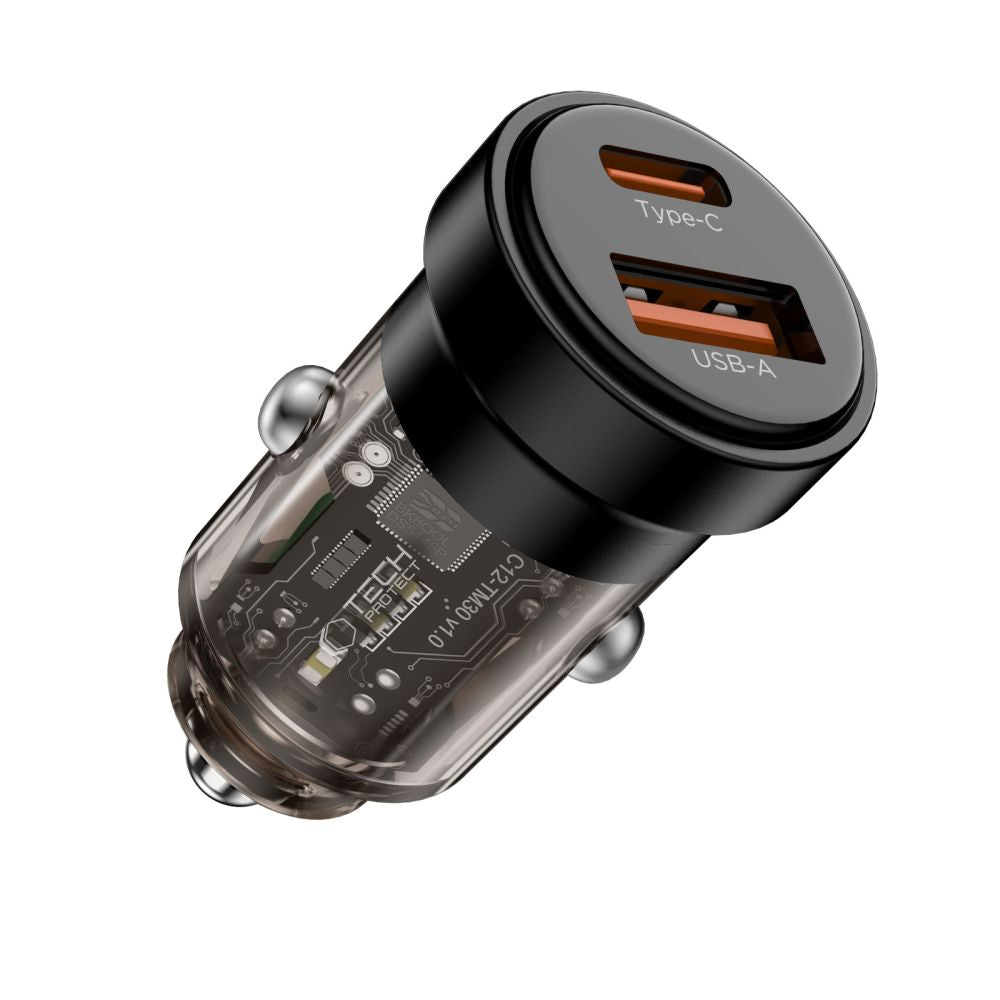 Tech-Protect automobilinis įkroviklis CC03 30W 2 jungčių USB-A / USB-C - juodas -- Cell phone chargers